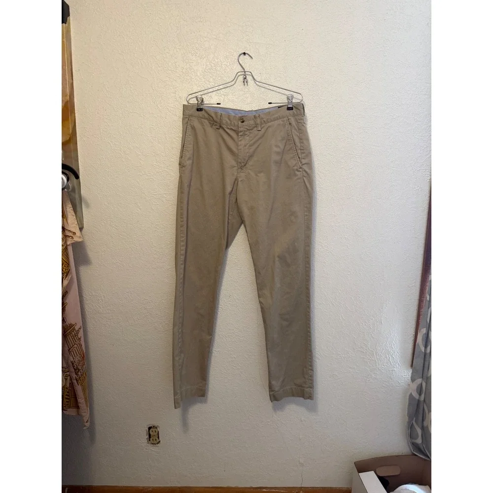 Polo Ralph Lauren Men 32/34 Stretch Straight Fit Khaki Chino Pants Tan Pony Logo